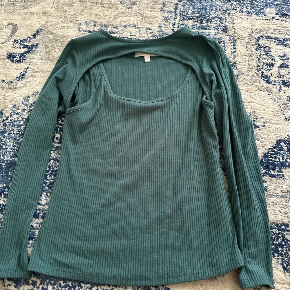 Teal Long Sleeve Ribbed Women's Top